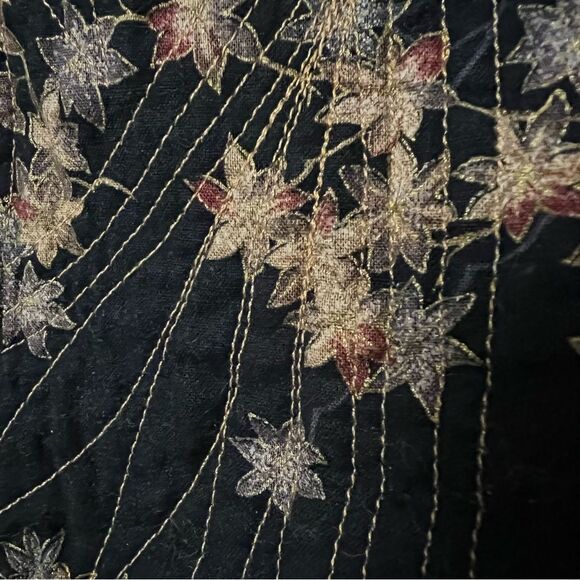 Tapestry Quilted Patchwork Embroidered Floral Jacket Black Brown Gold Coat XL - Picture 16 of 16